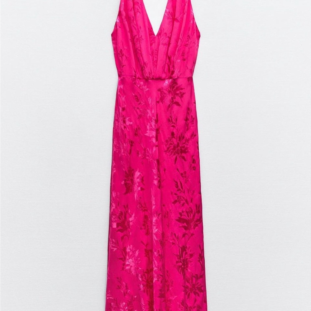 ZARA WOMAN HALTER JACQUARD MIDI DRESS